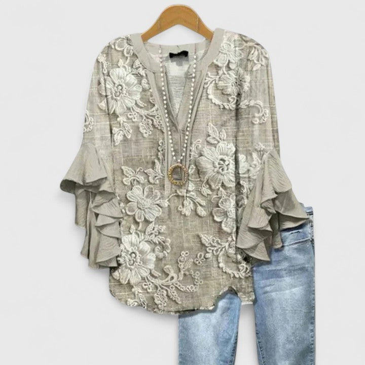 Althea Women’s Blouse with Floral Print and Ruffle Sleeves 2