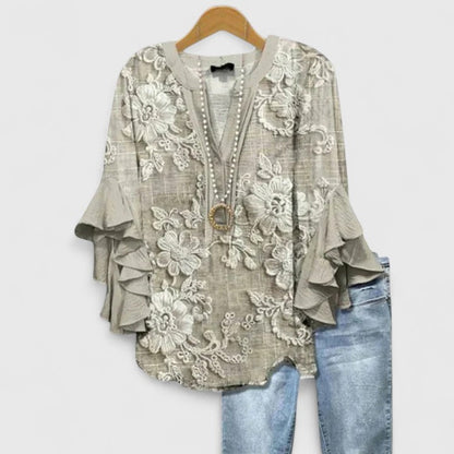 Althea Women’s Blouse with Floral Print and Ruffle Sleeves 2