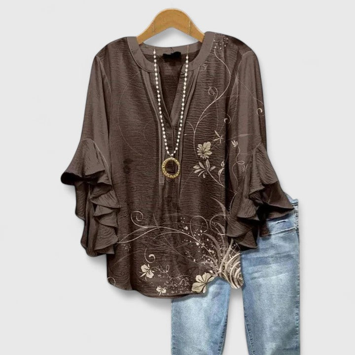 Althea Women’s Blouse with Floral Print and Ruffle Sleeves 4