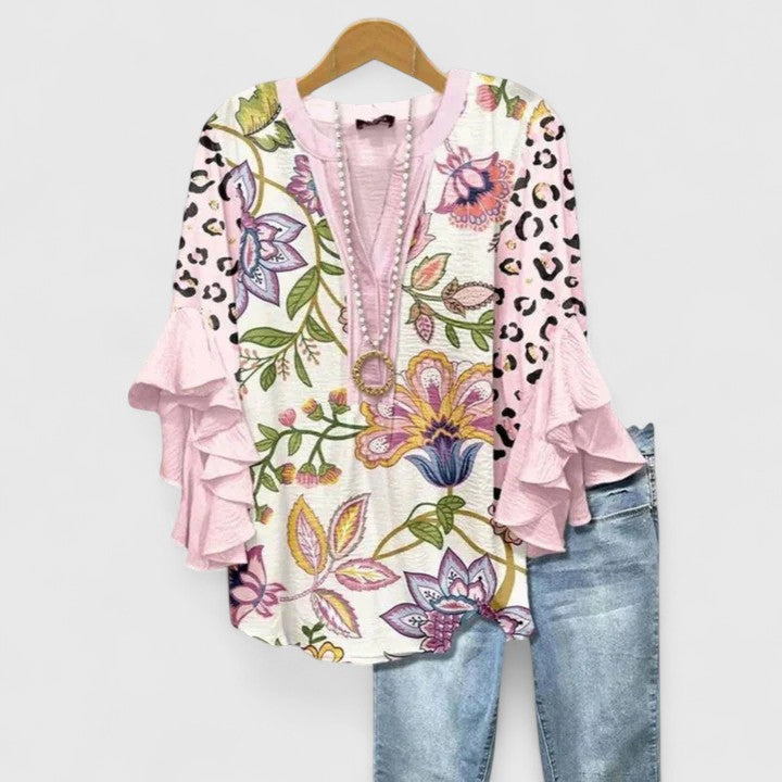 Althea Women’s Blouse with Floral Print and Ruffle Sleeves 7