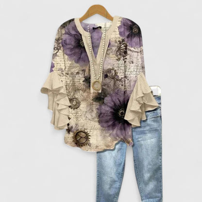 Althea Women’s Blouse with Floral Print and Ruffle Sleeves 9