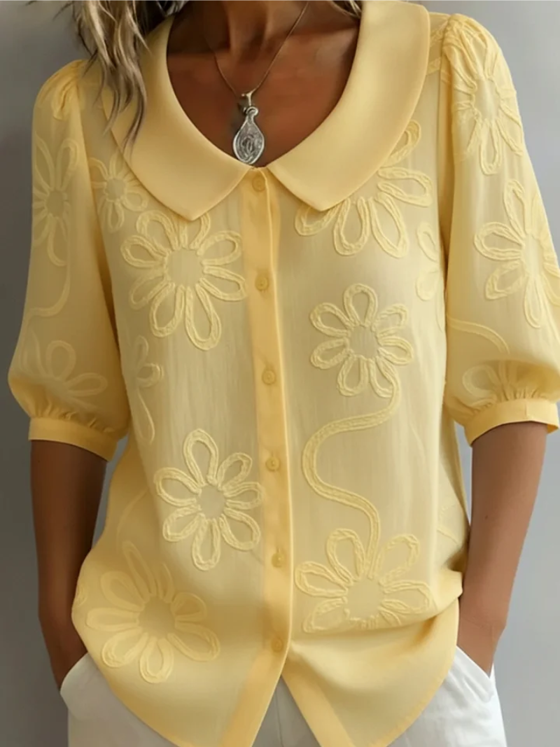 Alyssa Women’s Blouse with Floral Embroidery and Button-Down Front 0