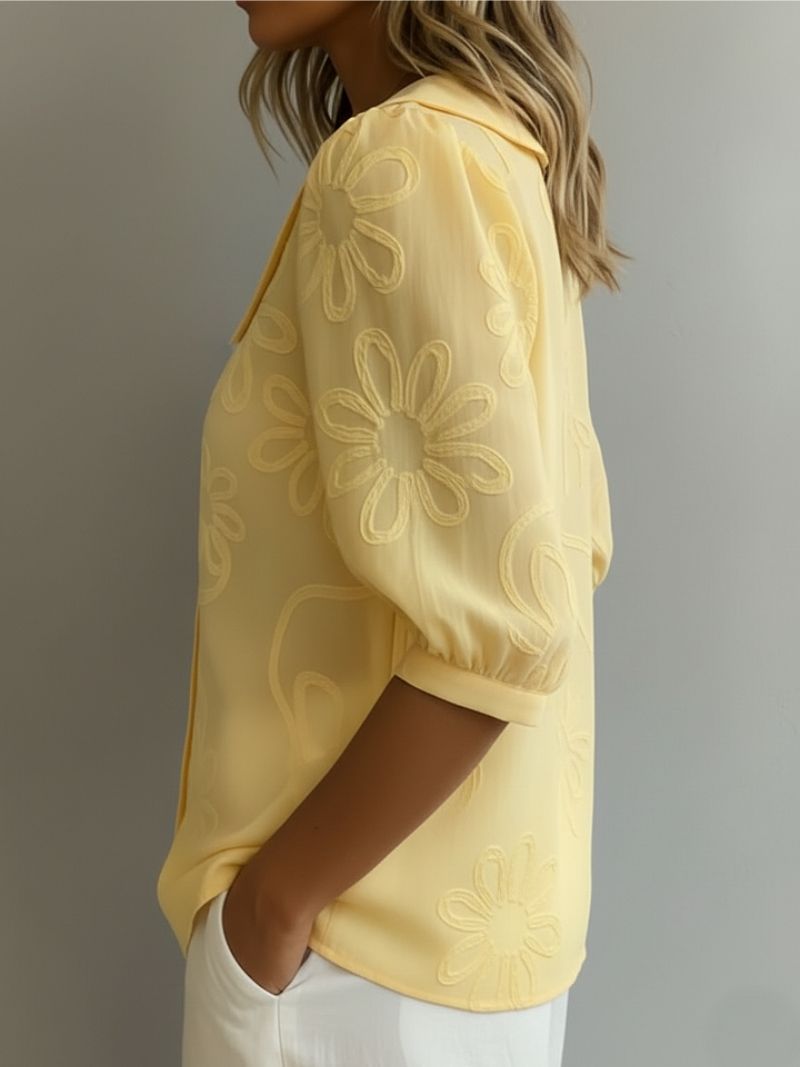 Alyssa Women’s Blouse with Floral Embroidery and Button-Down Front 1