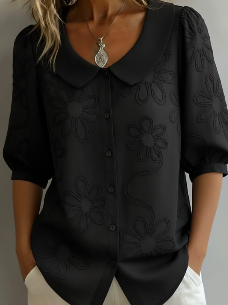 Alyssa Women’s Blouse with Floral Embroidery and Button-Down Front 4