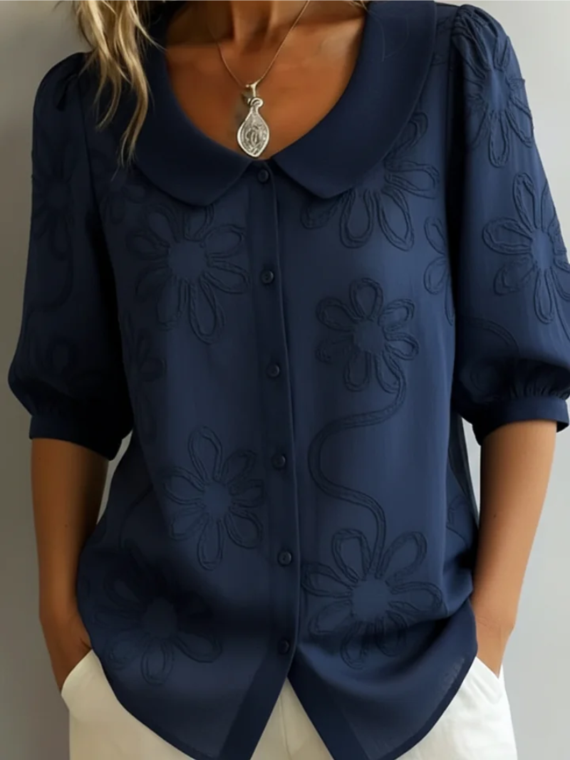Alyssa Women’s Blouse with Floral Embroidery and Button-Down Front 5