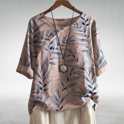 Amara Women’s Blouse with Leaf Print and Button Front Design 2