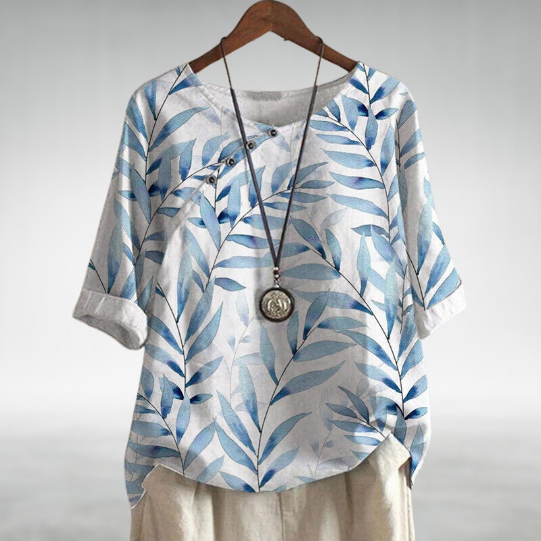 Amara Women’s Blouse with Leaf Print and Button Front Design 3