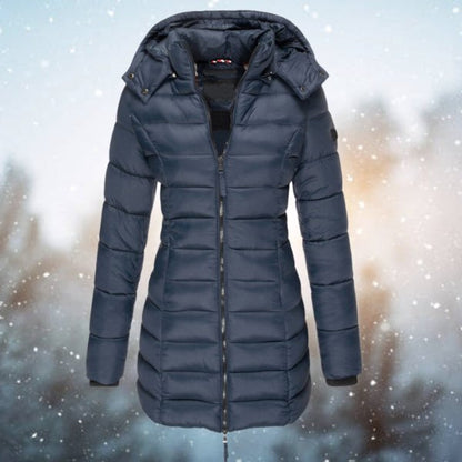 Amelia Women's Long Hooded Puffer Jacket | Quilted Insulation, Mid-Thigh Winter Coat 0