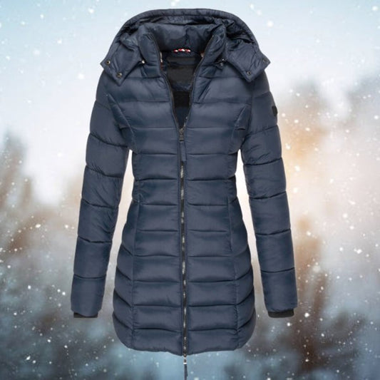 Amelia Women's Long Hooded Puffer Jacket | Quilted Insulation, Mid-Thigh Winter Coat 0