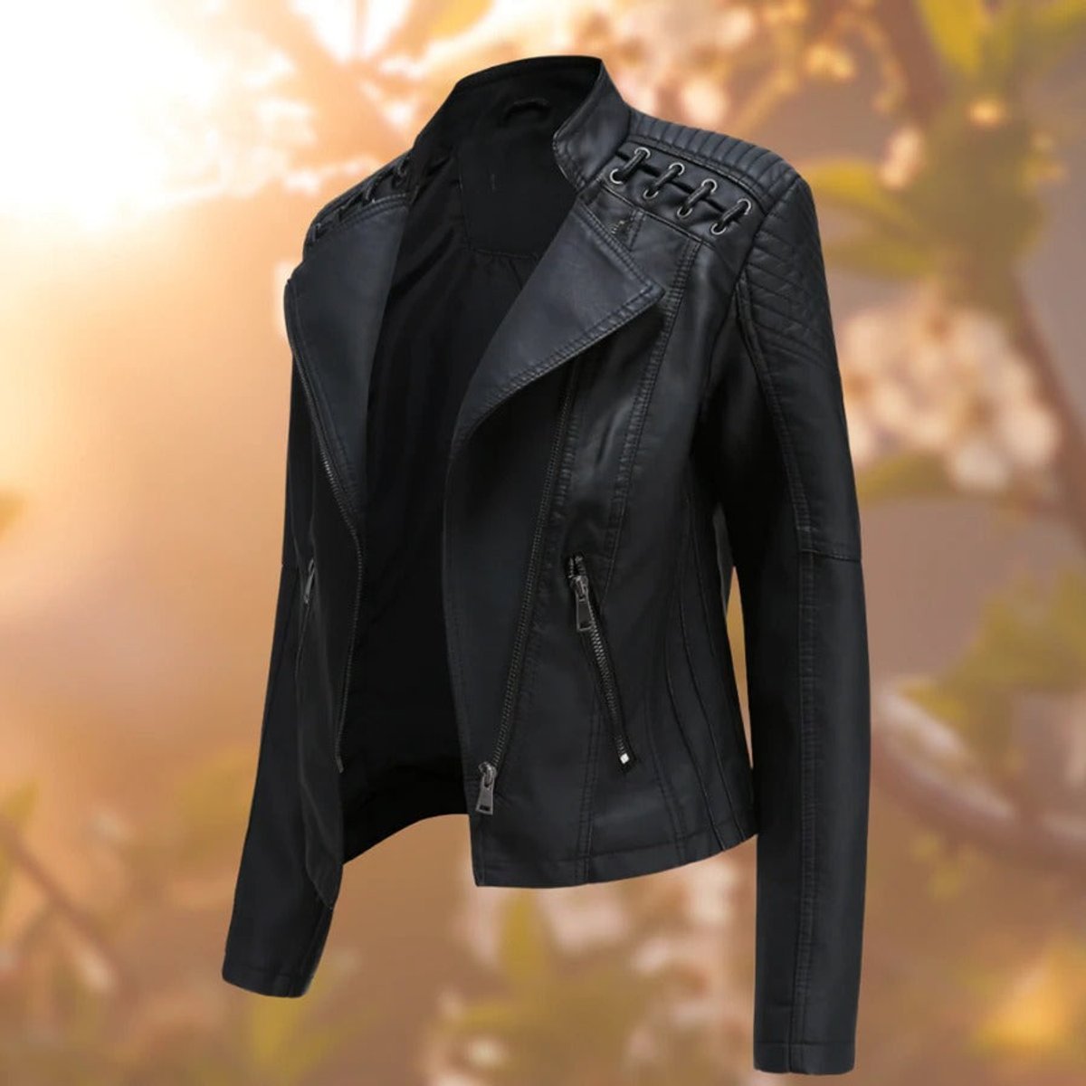Amelia Women's Moto-Style Biker Jacket | Faux Leather Zip-Up 0
