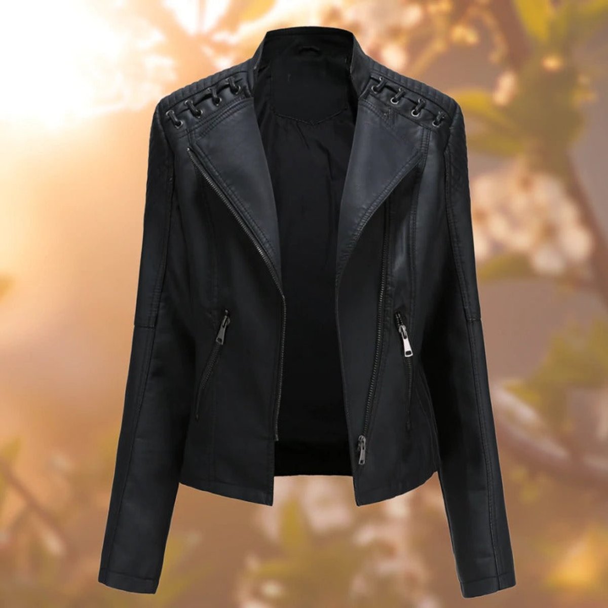 Amelia Women's Moto-Style Biker Jacket | Faux Leather Zip-Up 1