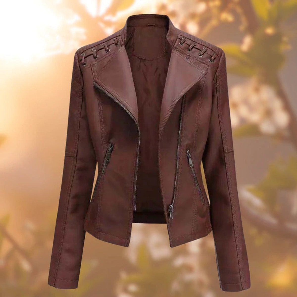 Amelia Women's Moto-Style Biker Jacket | Faux Leather Zip-Up 2