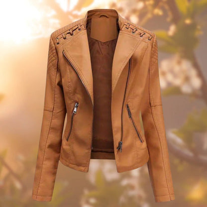 Amelia Women's Moto-Style Biker Jacket | Faux Leather Zip-Up 3