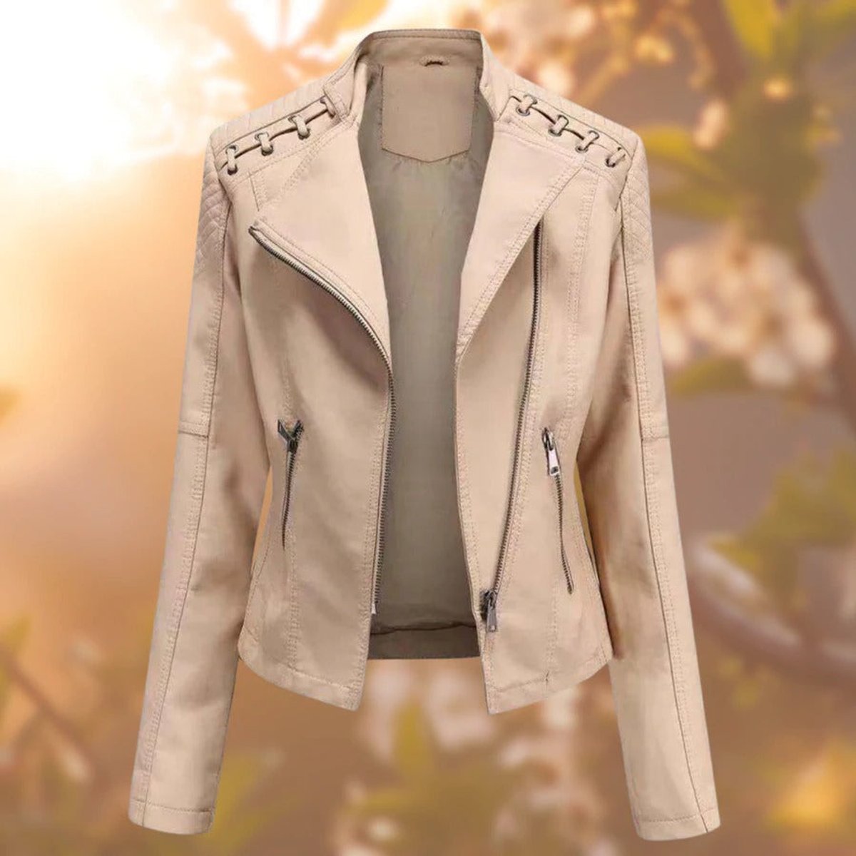 Amelia Women's Moto-Style Biker Jacket | Faux Leather Zip-Up 5