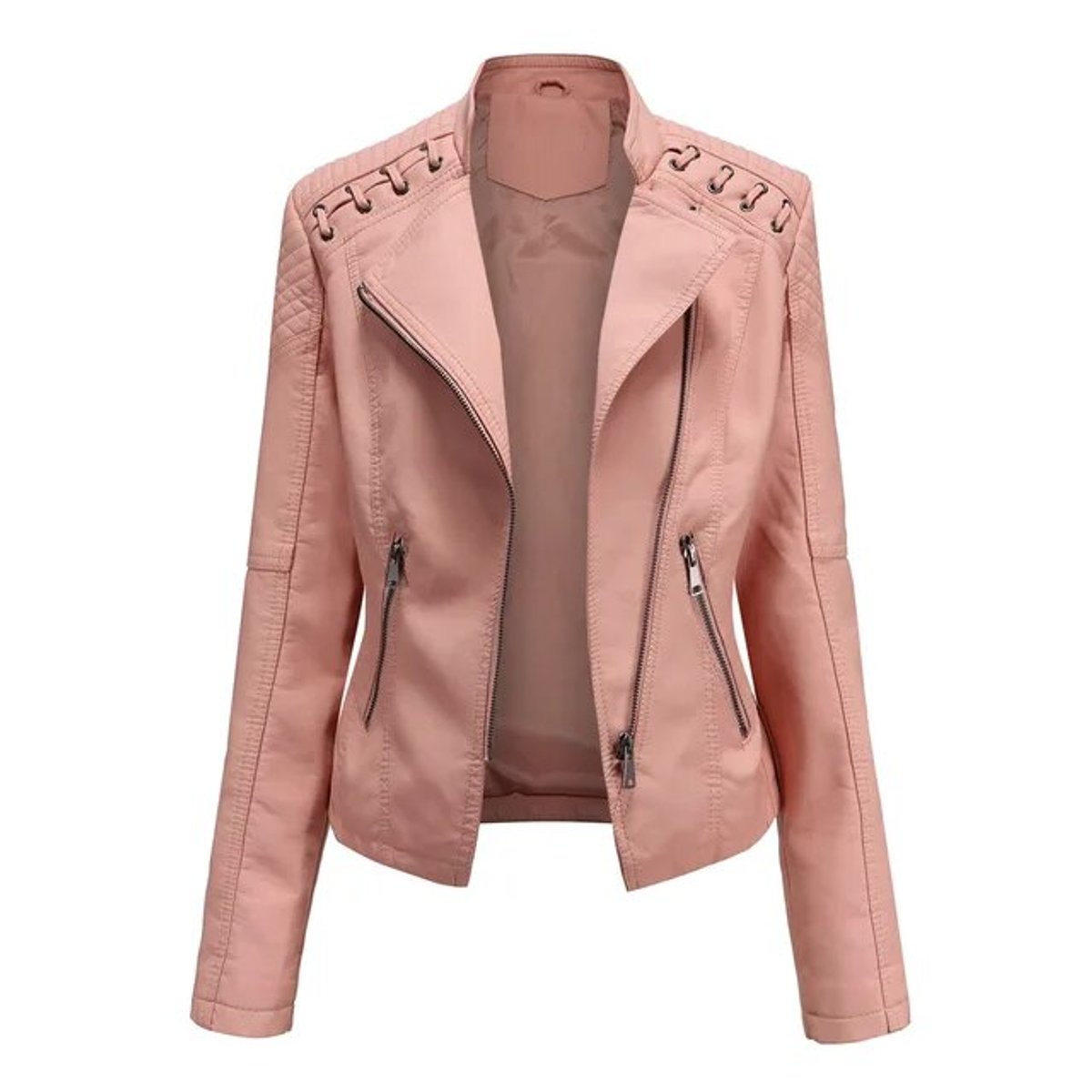 Amelia Women's Moto-Style Biker Jacket | Faux Leather Zip-Up 6
