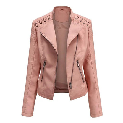 Amelia Women's Moto-Style Biker Jacket | Faux Leather Zip-Up 6