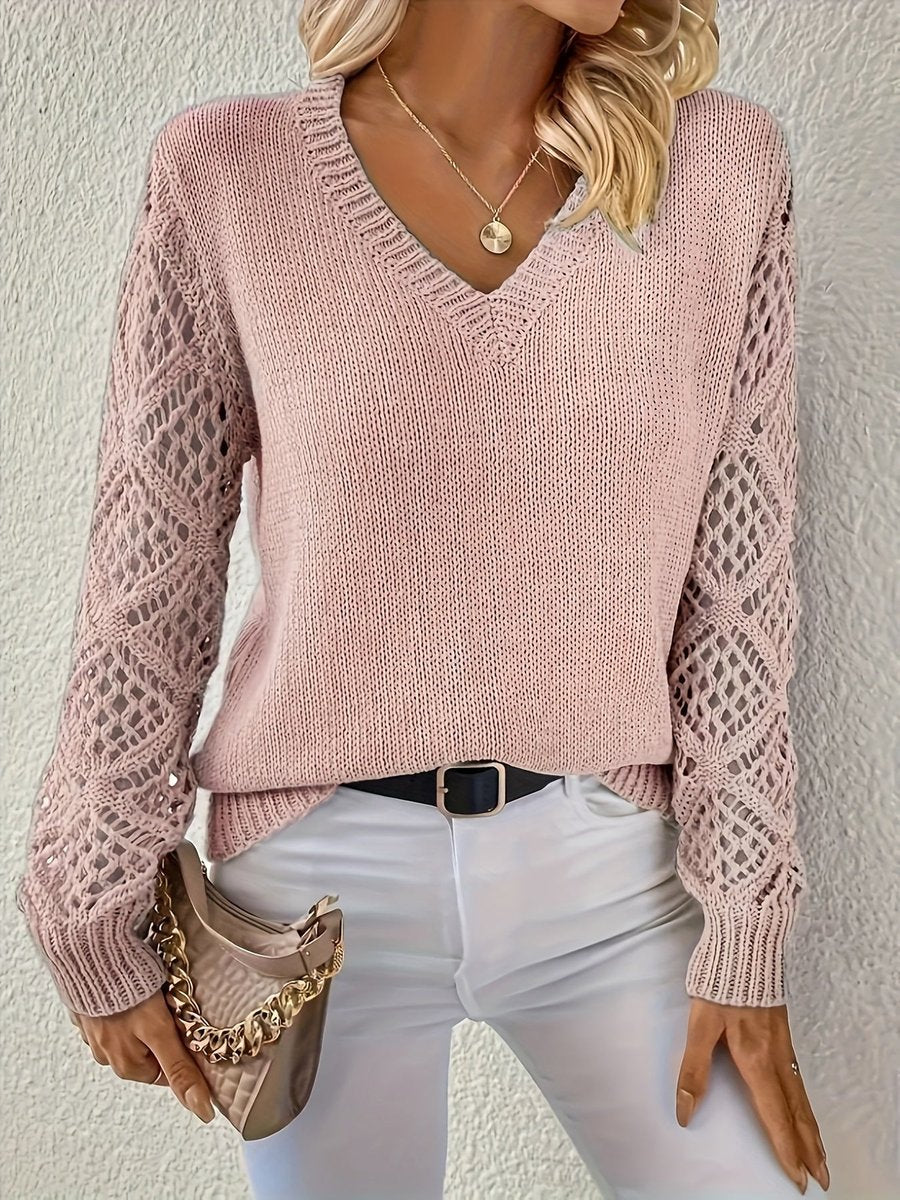 Amelia Women's V-Neck Pullover Sweater | Hollow-Sleeve Knit 6