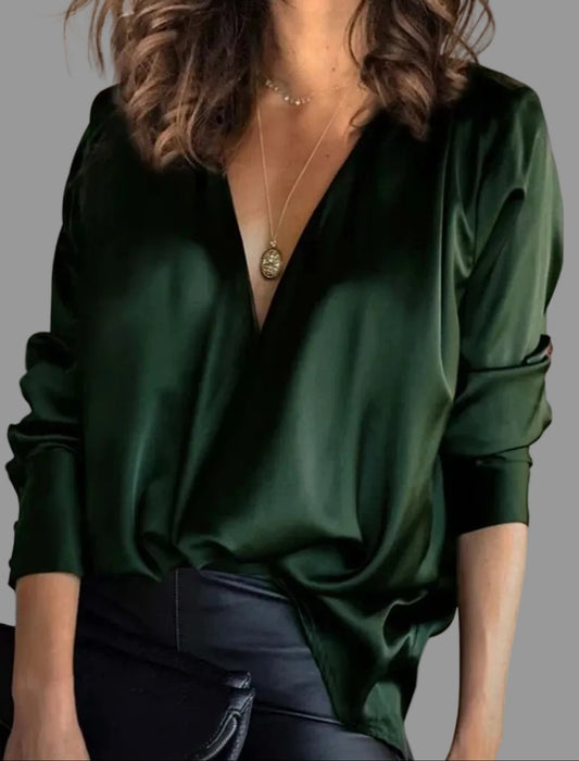 Amelie Women’s Blouse with Deep V-Neck and Long Sleeves 0