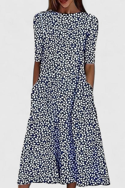Amelie Women’s Midi Dress with Floral Pattern and Round Neck Design 2