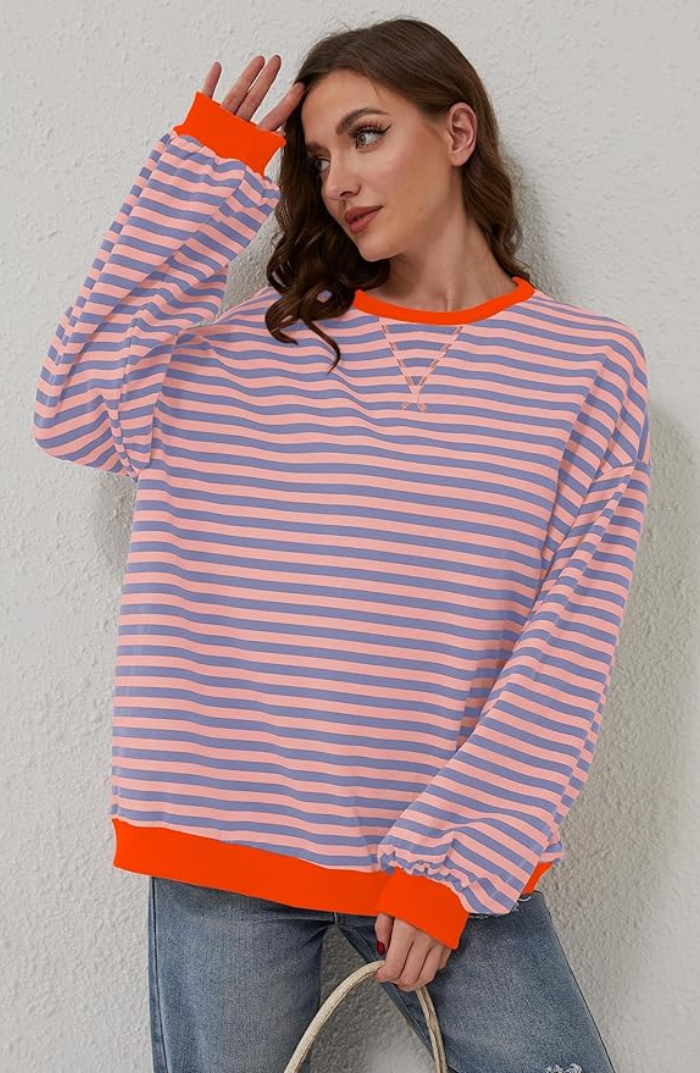 Anja Women’s Sweater with Classic Striped Crew Neck Design for Spring 2