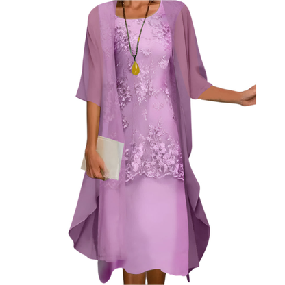 Annika Women’s Midi Dress with Flowing Silhouette and Transparent Sleeves 2