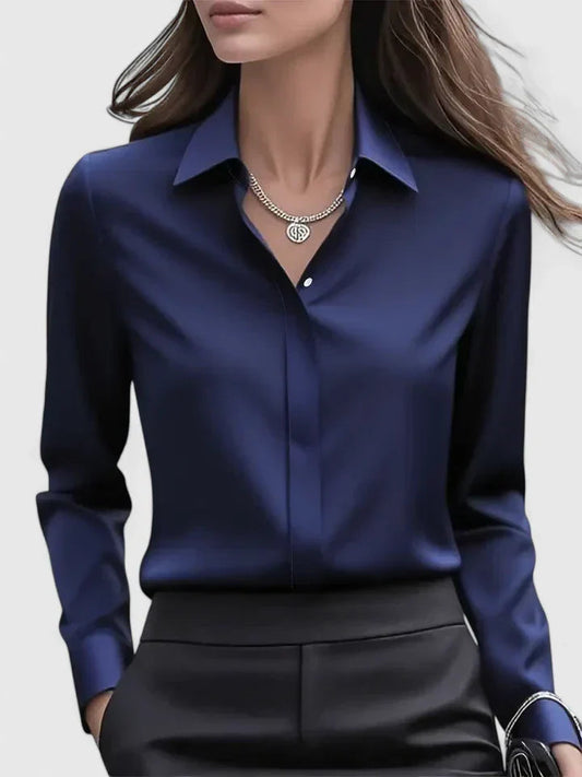 Anya Women’s Satin Blouse with Button Placket and Short Sleeves 0
