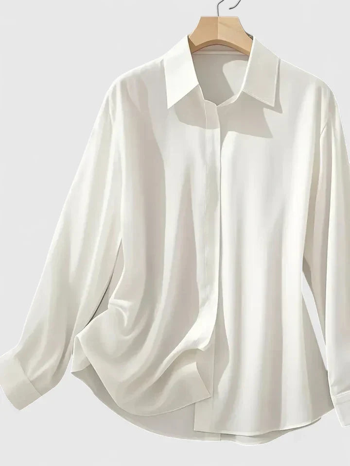 Anya Women’s Satin Blouse with Button Placket and Short Sleeves 1