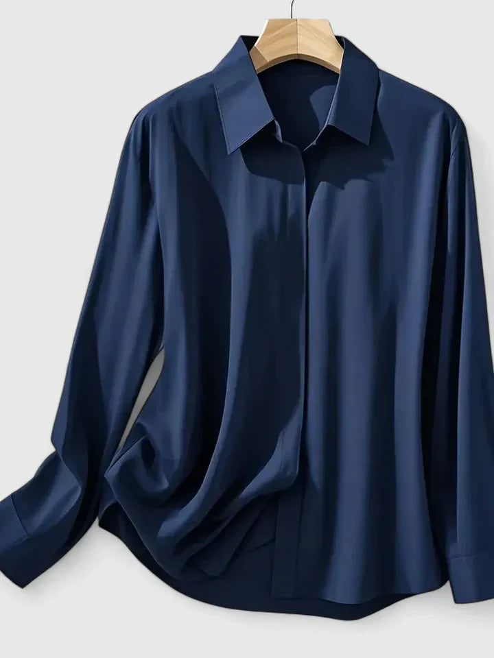 Anya Women’s Satin Blouse with Button Placket and Short Sleeves 4