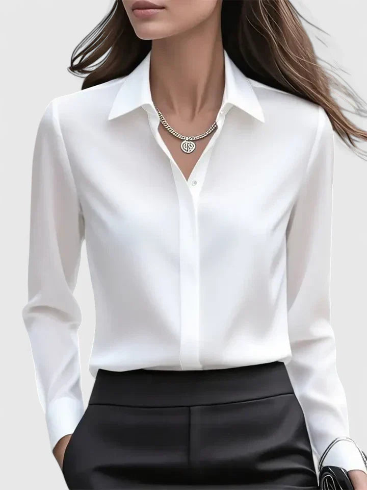 Anya Women’s Satin Blouse with Button Placket and Short Sleeves 5