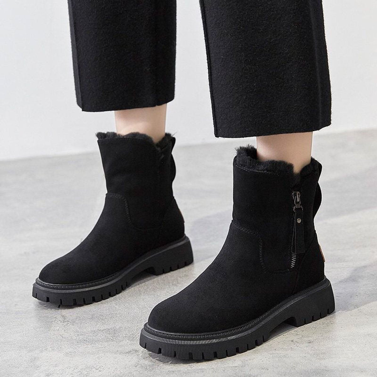 Arden Women's Black Ankle Boots | Fleece-Lined Suede Slip-On Booties 1
