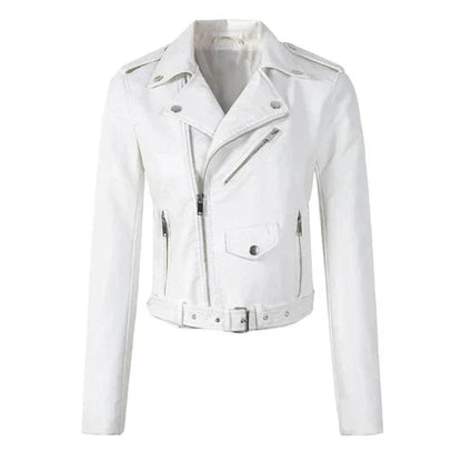 Aria Women's Jacket | Cropped Faux Leather Moto with Belt 0