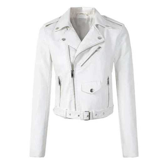 Aria Women's Jacket | Cropped Faux Leather Moto with Belt 0