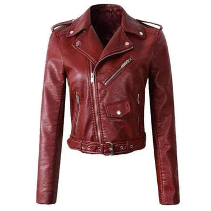 Aria Women's Jacket | Cropped Faux Leather Moto with Belt 1