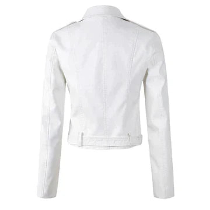 Aria Women's Jacket | Cropped Faux Leather Moto with Belt 3