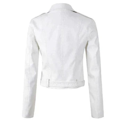 Aria Women's Jacket | Cropped Faux Leather Moto with Belt 3