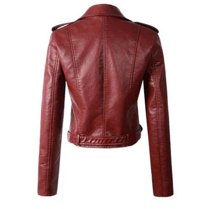Aria Women's Jacket | Cropped Faux Leather Moto with Belt 4