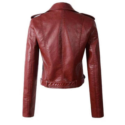 Aria Women's Jacket | Cropped Faux Leather Moto with Belt 4