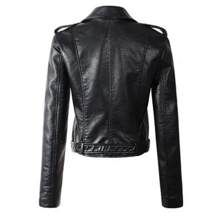 Aria Women's Jacket | Cropped Faux Leather Moto with Belt 5