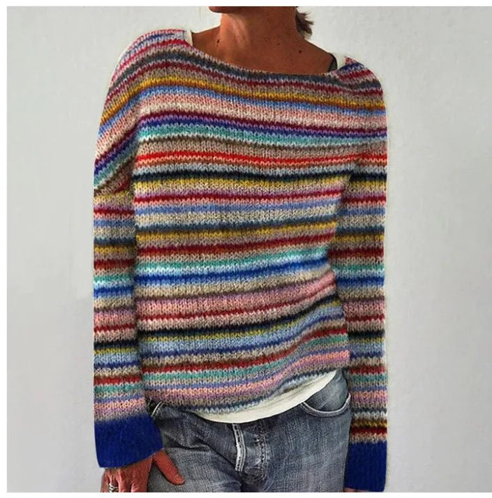 Aria Women's Knit Sweater | Retro Striped Relaxed Fit 0