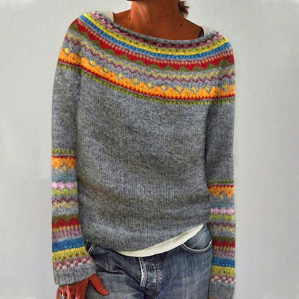 Aria Women's Knit Sweater | Retro Striped Relaxed Fit 1