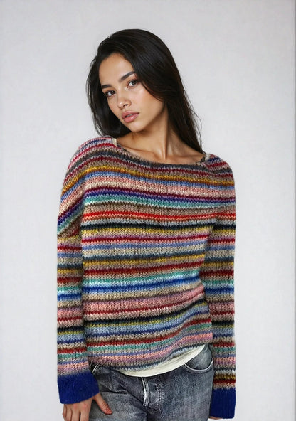 Aria Women's Knit Sweater | Retro Striped Relaxed Fit 2