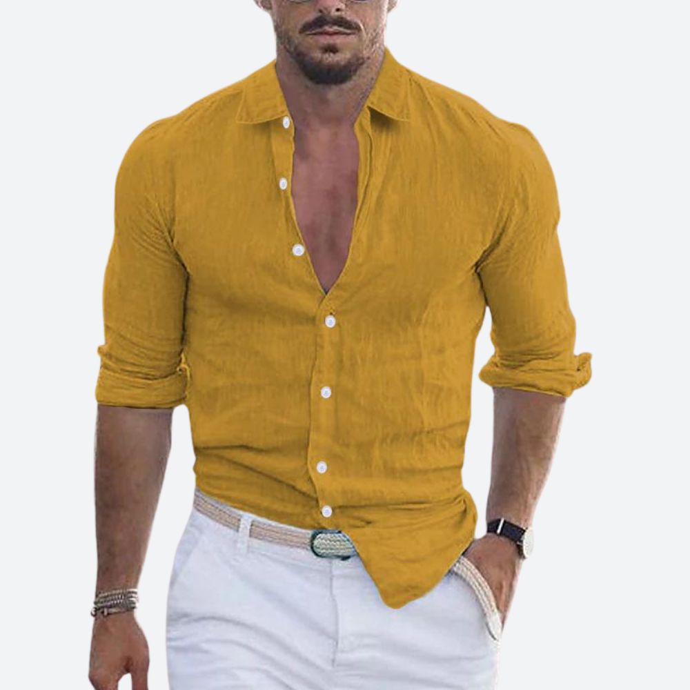 Arvin Men's Slim Fit Linen Shirt | Lightweight Open Collar, Casual Summer Wear 1