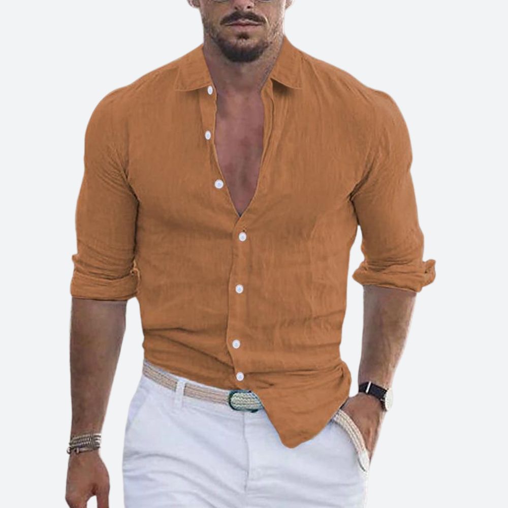 Arvin Men's Slim Fit Linen Shirt | Lightweight Open Collar, Casual Summer Wear 2