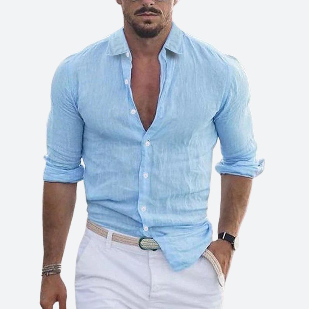 Arvin Men's Slim Fit Linen Shirt | Lightweight Open Collar, Casual Summer Wear 3