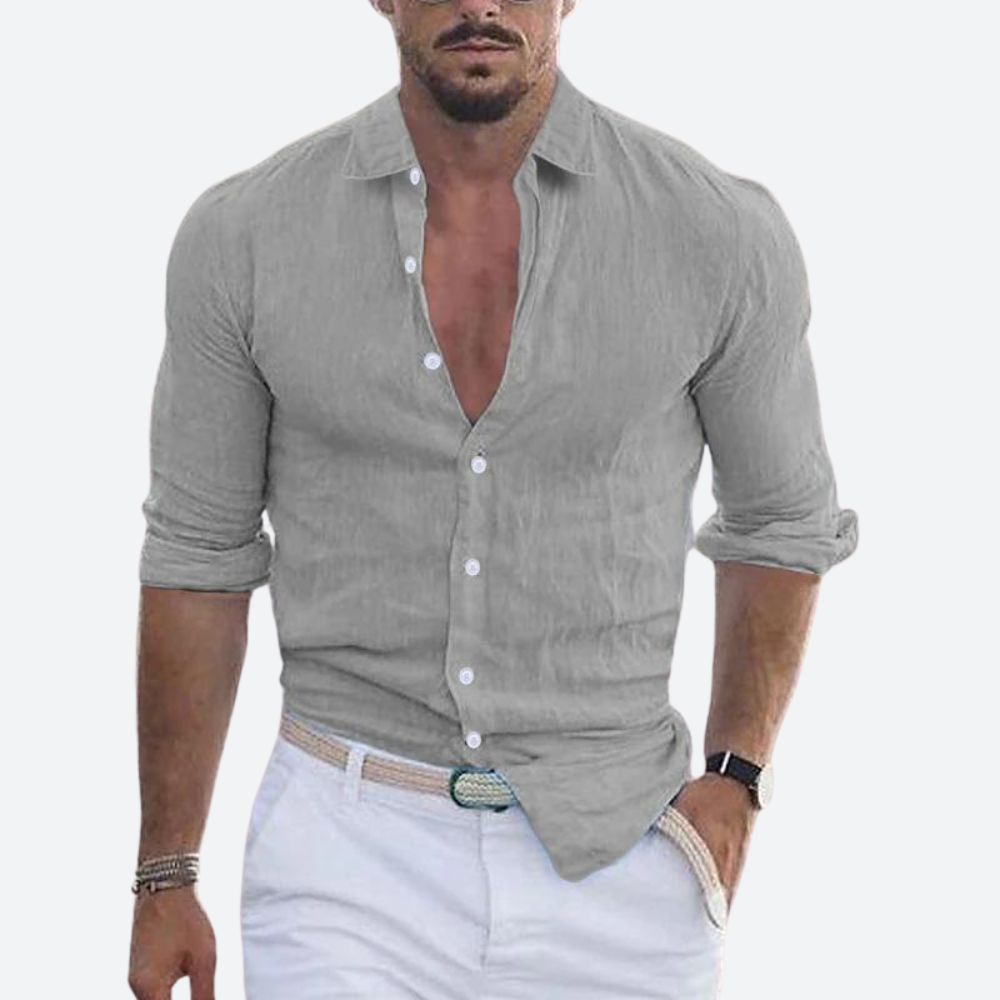 Arvin Men's Slim Fit Linen Shirt | Lightweight Open Collar, Casual Summer Wear 5