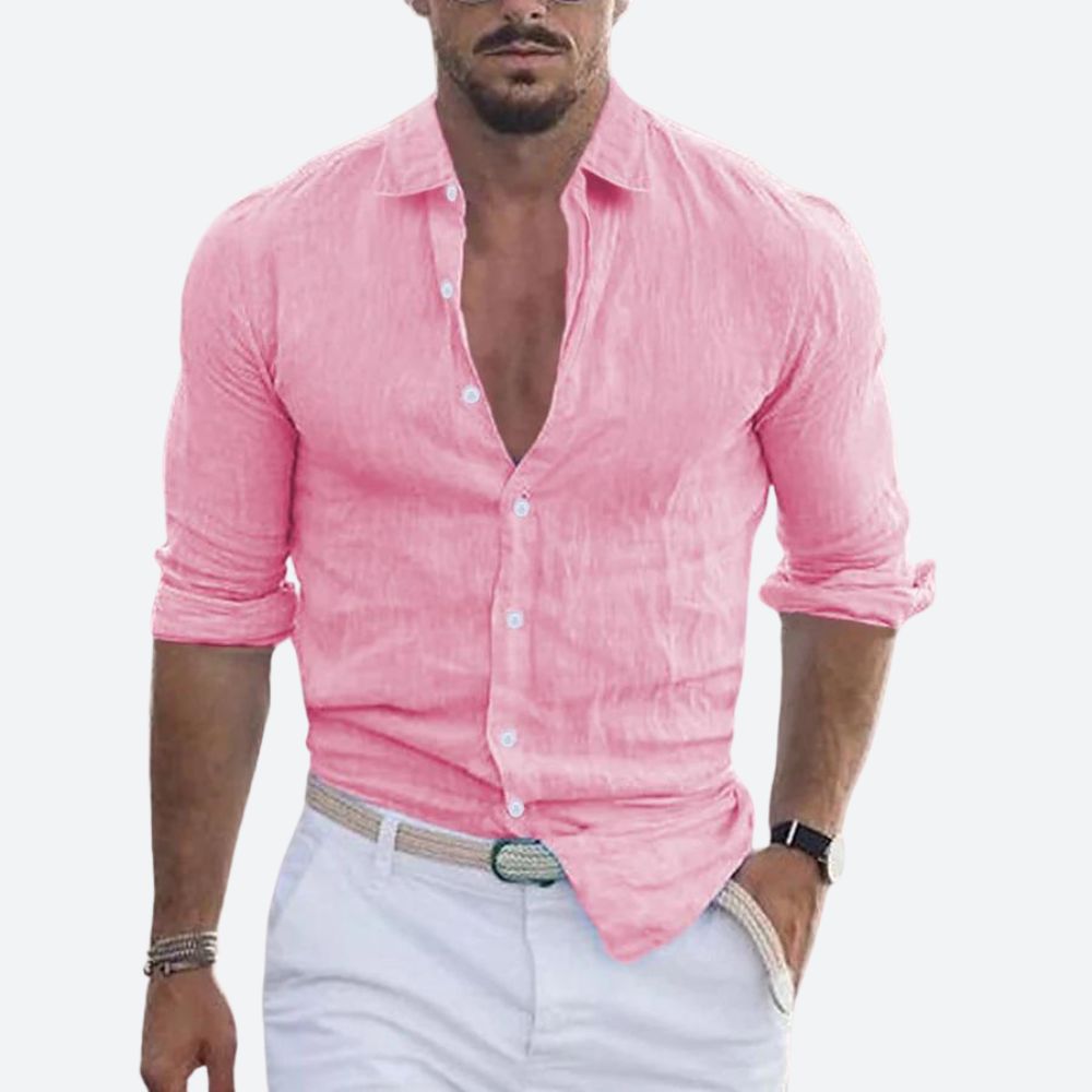 Arvin Men's Slim Fit Linen Shirt | Lightweight Open Collar, Casual Summer Wear 6