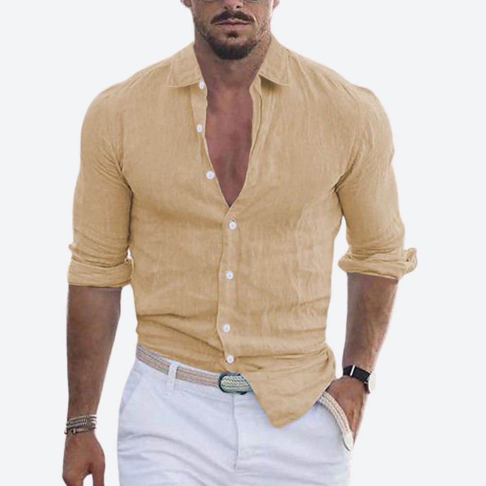 Arvin Men's Slim Fit Linen Shirt | Lightweight Open Collar, Casual Summer Wear 7