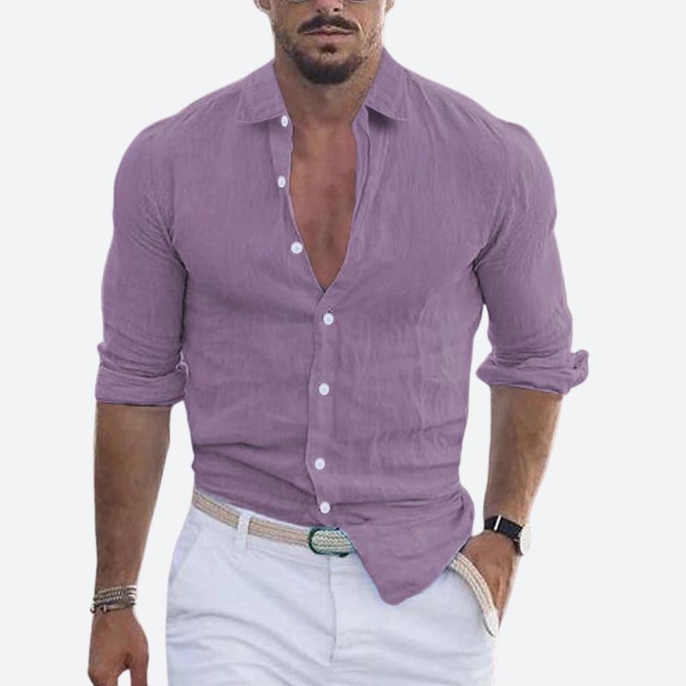 Arvin Men's Slim Fit Linen Shirt | Lightweight Open Collar, Casual Summer Wear 8