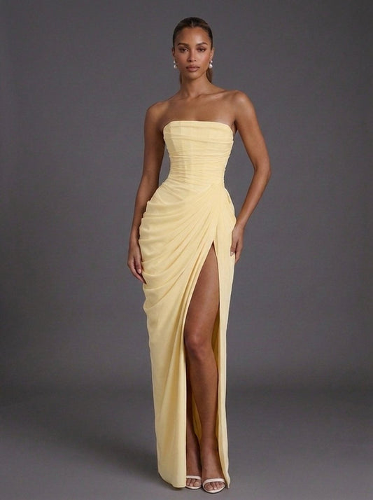 Astra Women's Maxi Dress with Strapless Corset and Ruched Skirt 0