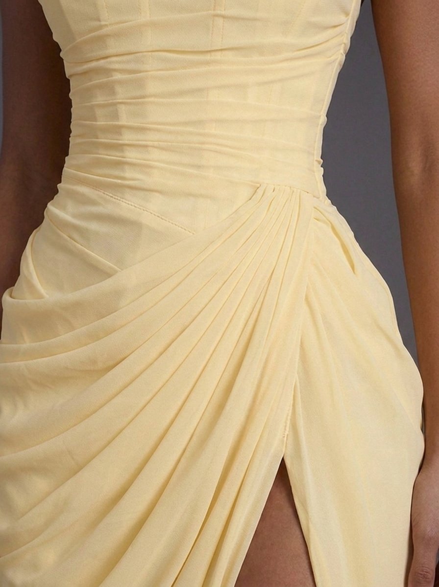 Astra Women's Maxi Dress with Strapless Corset and Ruched Skirt 2